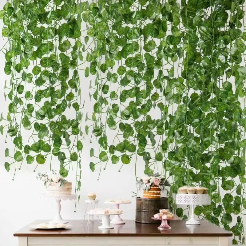 1/2M Rattan Artificial Green Leaves Artificial Plants Decoration Wedding Yard Vines Decorative Artificial Plants Simulated Leave