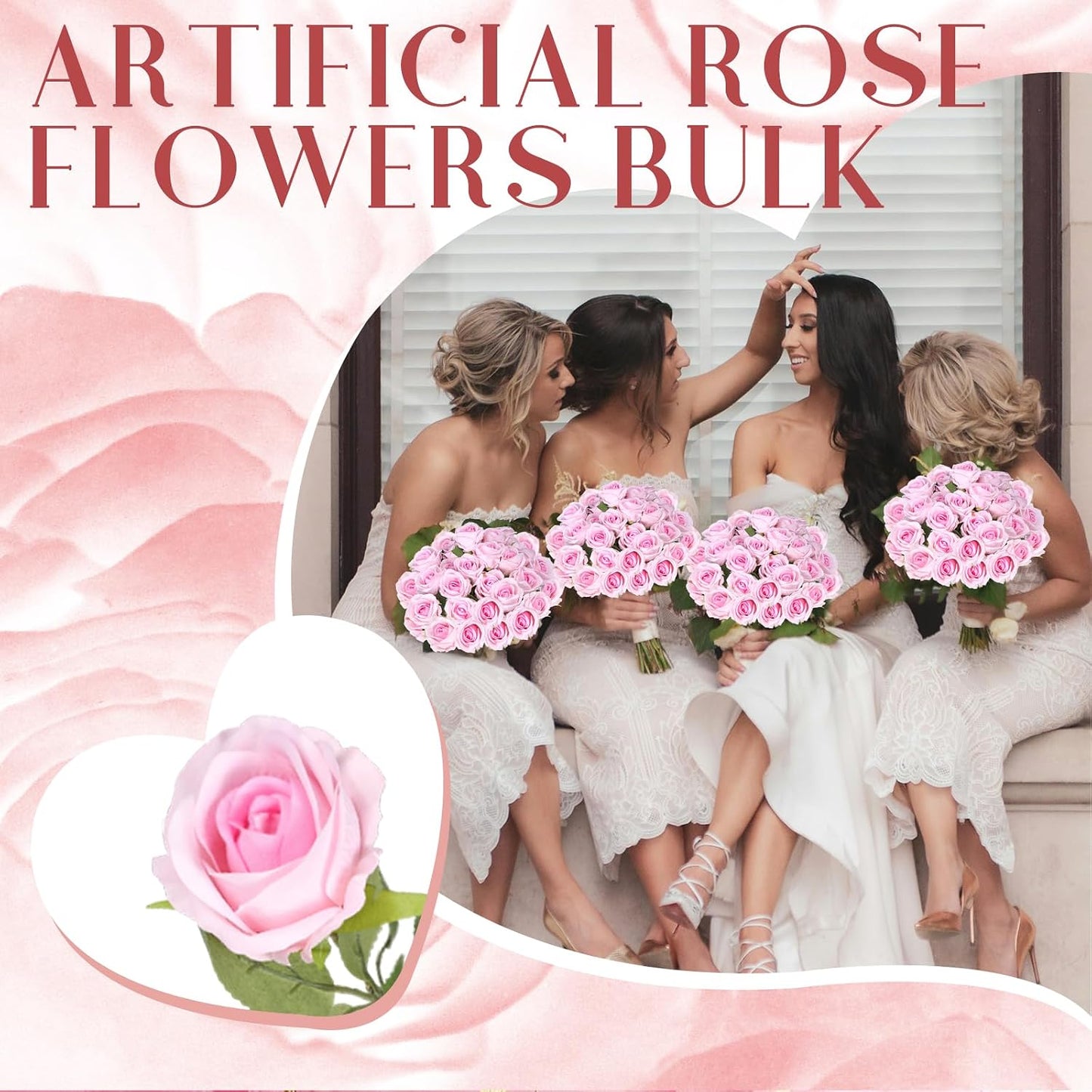 100 Pcs Artificial Silk Roses Flowers Bulk Realistic Long Stem Faux Flower Bouquet for Wedding Centerpieces, Valentine'S Day Decor, Home Arrangements, Table Decorations(Pink)