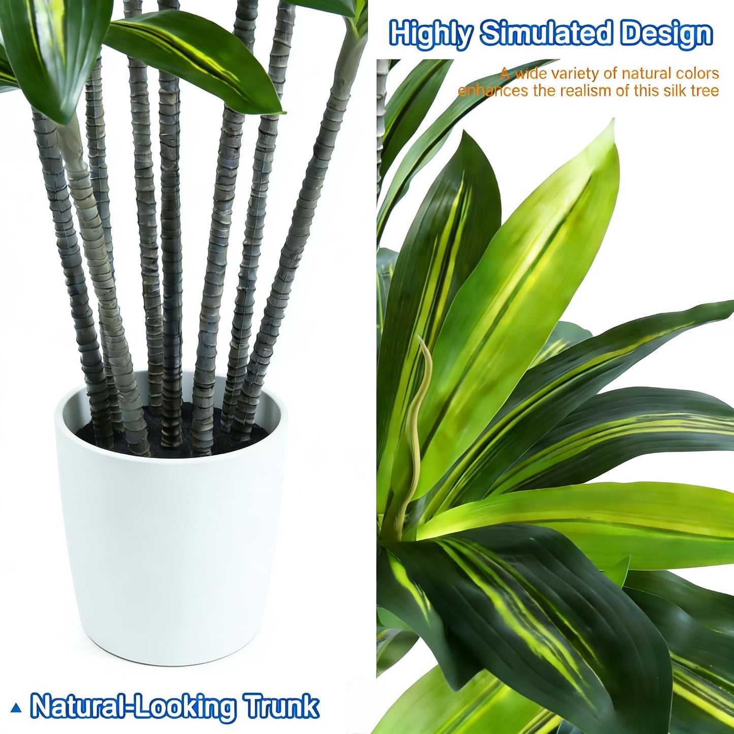 Artificial Dracaena Fake Tree 6FT, White High Pot Artificial Plants Indoor&Outdoor, Fake Plants for Office/Home/Living Room Potted Decoration