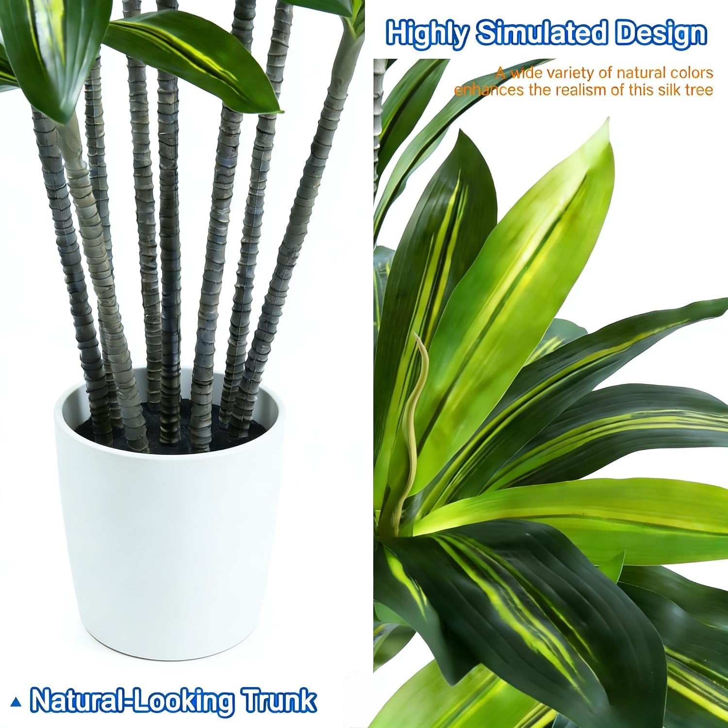 Artificial Dracaena Fake Tree 6FT, White High Pot Artificial Plants Indoor&Outdoor, Fake Plants for Office/Home/Living Room Potted Decoration