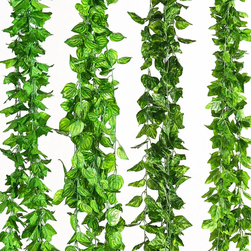 1/2M Rattan Artificial Green Leaves Artificial Plants Decoration Wedding Yard Vines Decorative Artificial Plants Simulated Leave