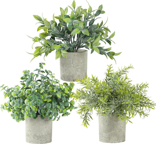 3 Pack Life-Like Potted Fake Plant, Artificial Plants Indoor, Artificial Frost-Hung Green Plants，No Need for Maintenance，Suitable for Desktop or Shelf Decoration in Homes and Offices