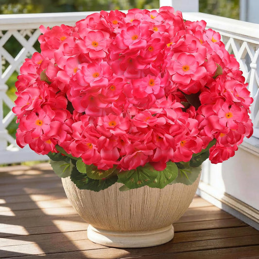 Artificial Flowers for Outdoor, UV Resistant Realistic Geranium Fake Flowers-Faux Flowers for Outdoor Planters, Garden, Porch, Patio, Window Box Home Decor All Year round (6, Rose Red)