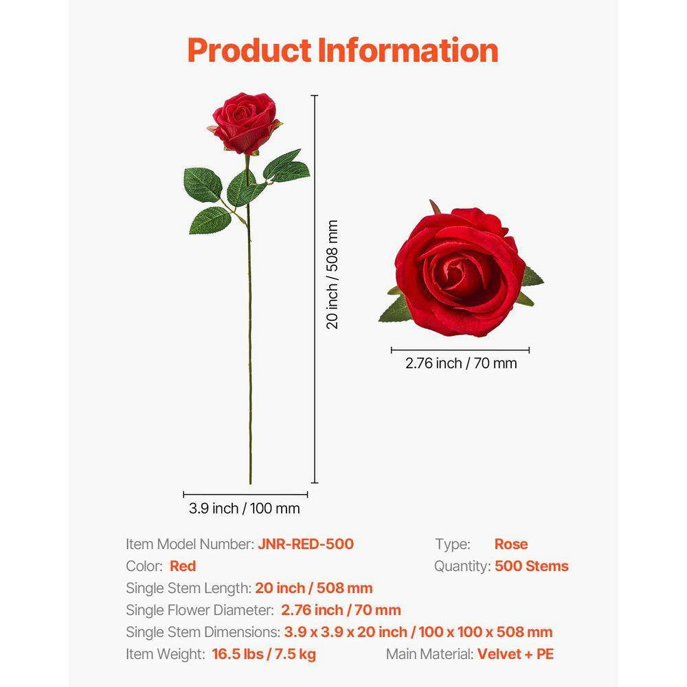 Artificial Flowers, 20 In., Red, for Outdoor Indoor, Artificial Rose Flower, 500 Pcs Real Looking Foam Fake Roses Bulk