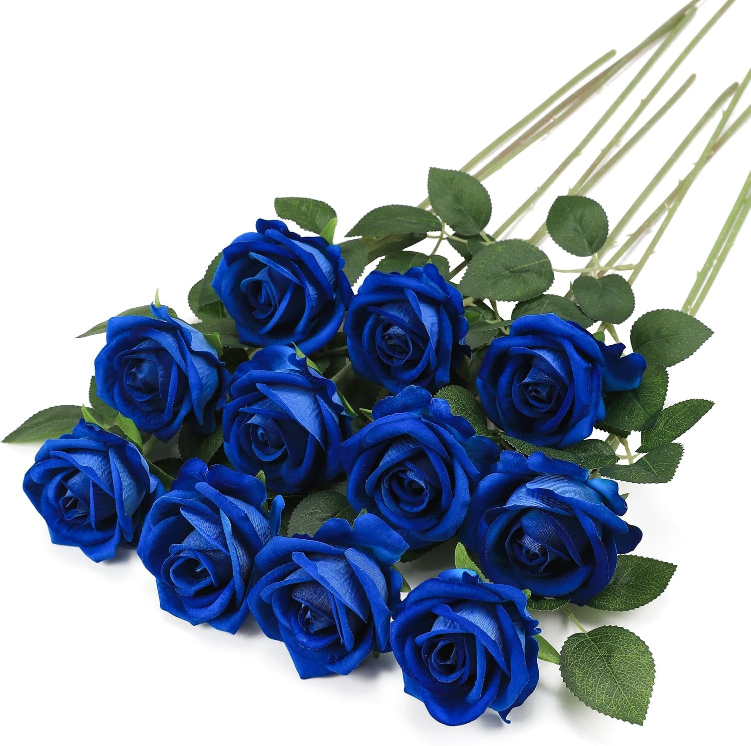 Fake Roses Artificial Silk Flowers - 12 Pcs Blue Roses Artificial Faux Flowers with Stems for Home Wedding Centerpiece Hotel Office Decor