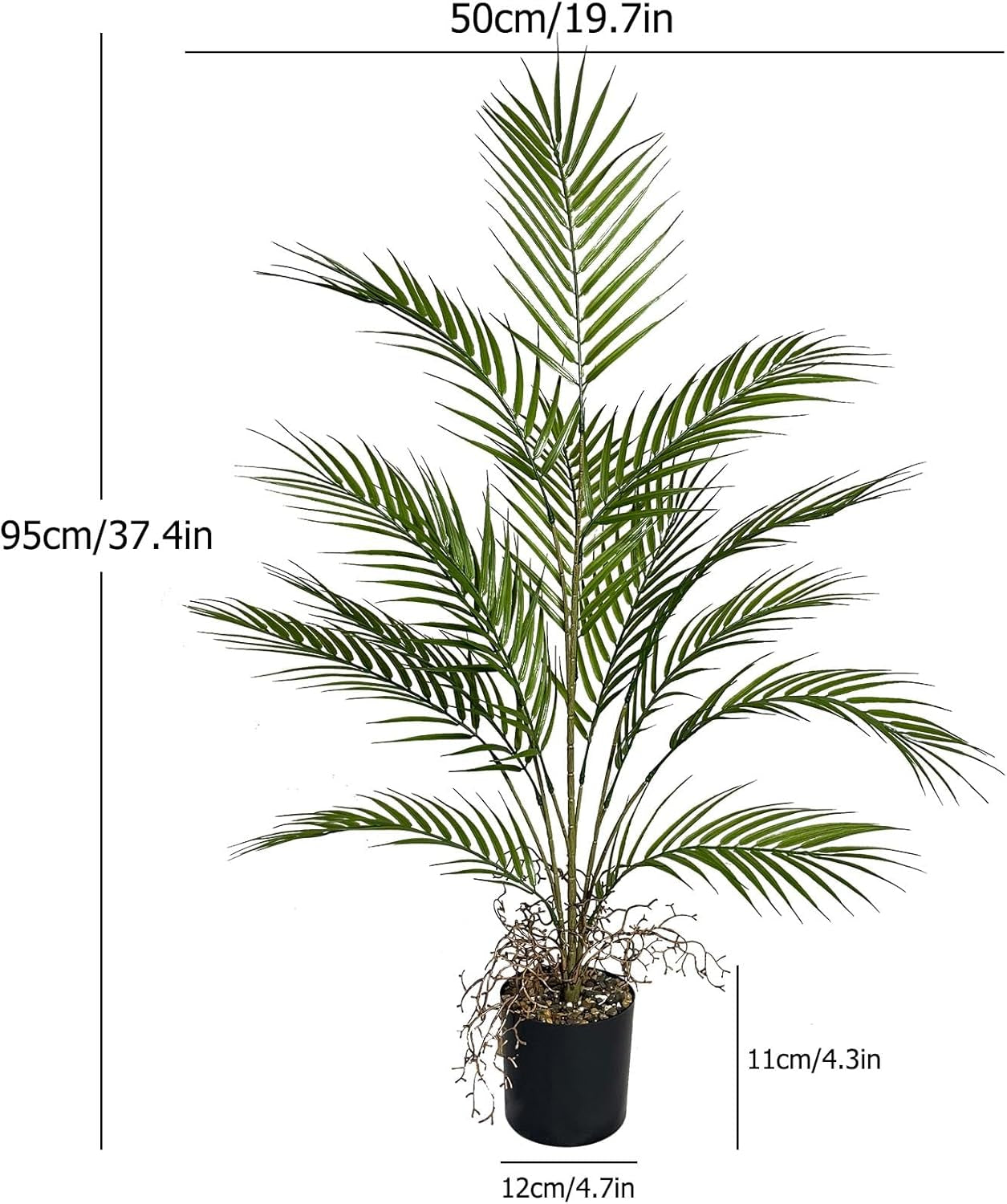 3FT Large Artificial Plants in Pot Fake Palm Tree with Black Tall Planter, Faux Tropical Areca Floor Plant, Silk Plant for Home Office Green Porch Garden Outdoor Living Room Decor Indoor