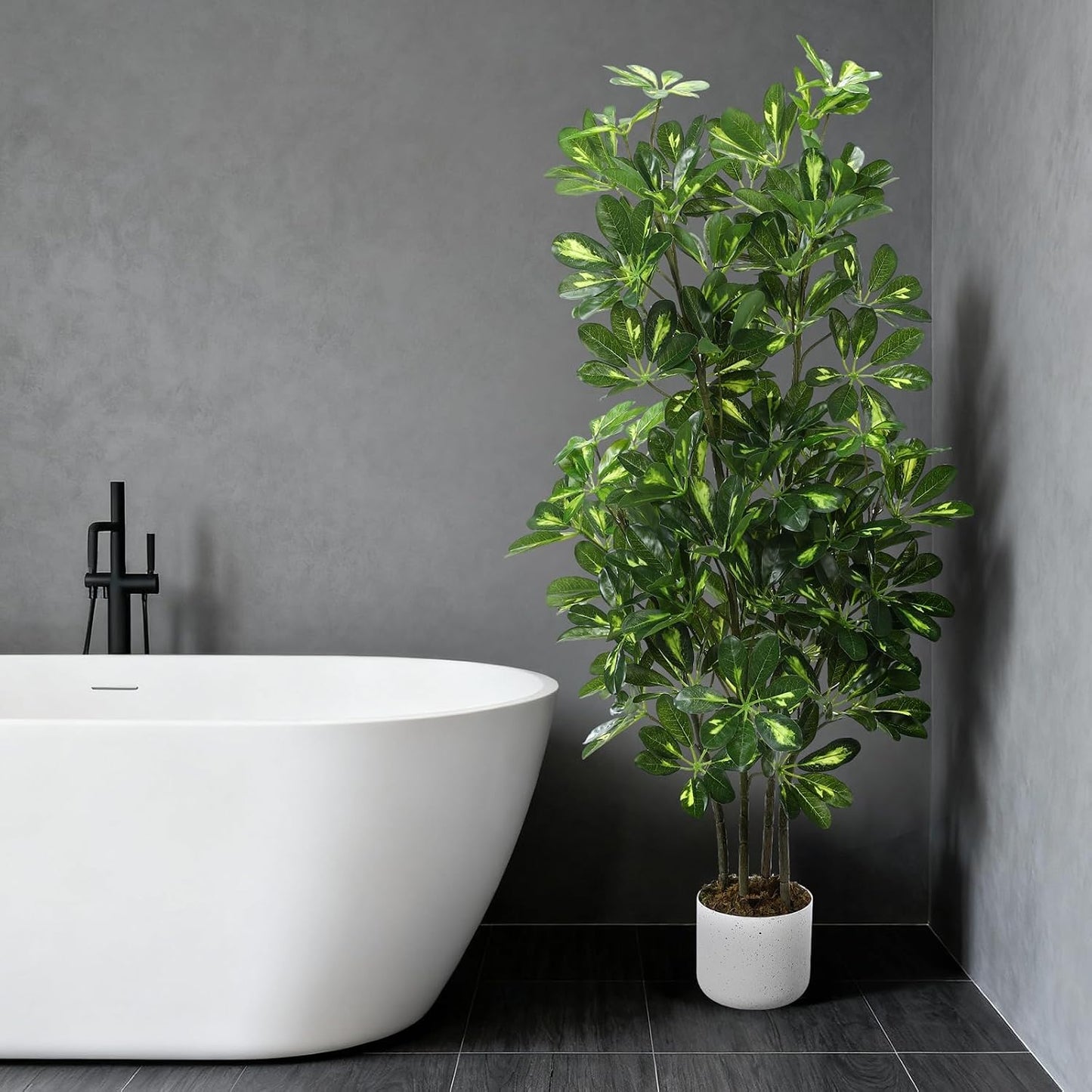 4 FT Faux Schefflera Umbrella Tree with Planter, Artificial Indoor Plant for Home or Office Decor