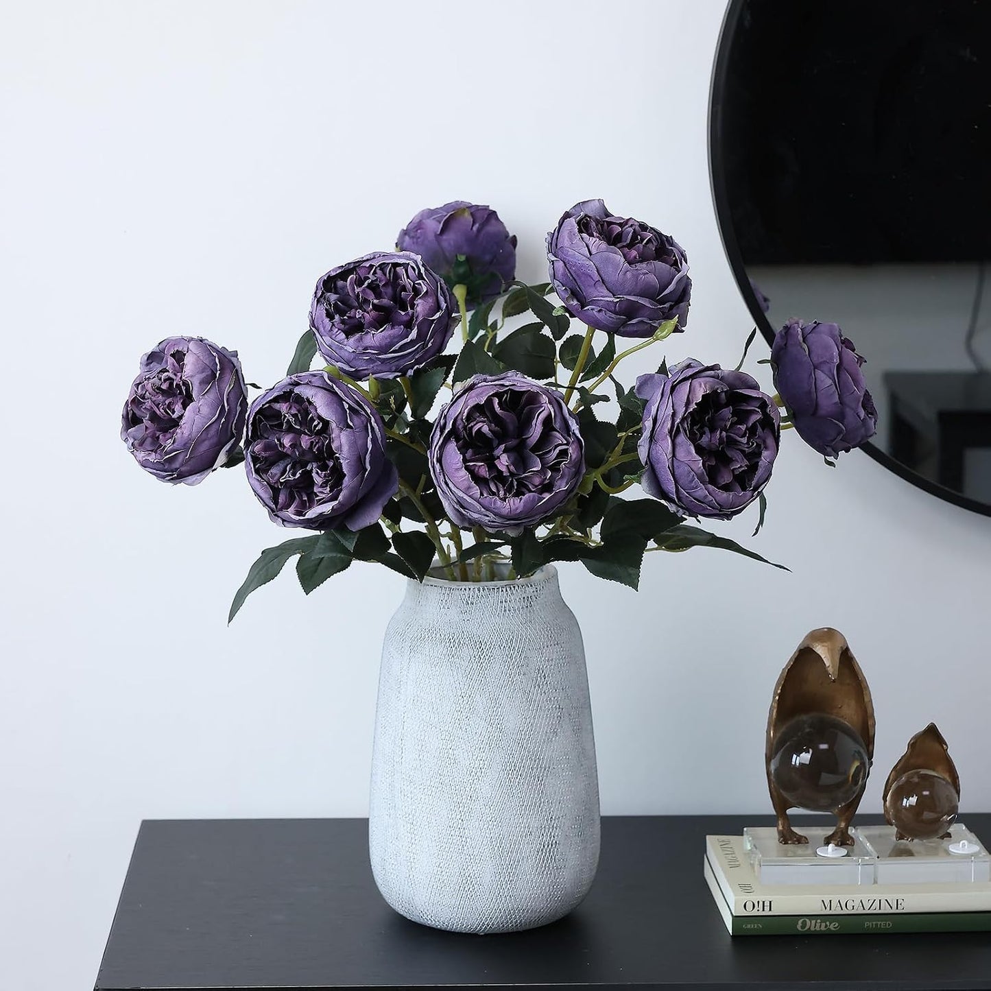 6Pcs Burnt Purple Artificial Roses Flowers Fake Silk Roses Flower with Long Stem for Wedding Decorations Table Centerpieces Flower Arrangement Home Decor (Burnt Purple)