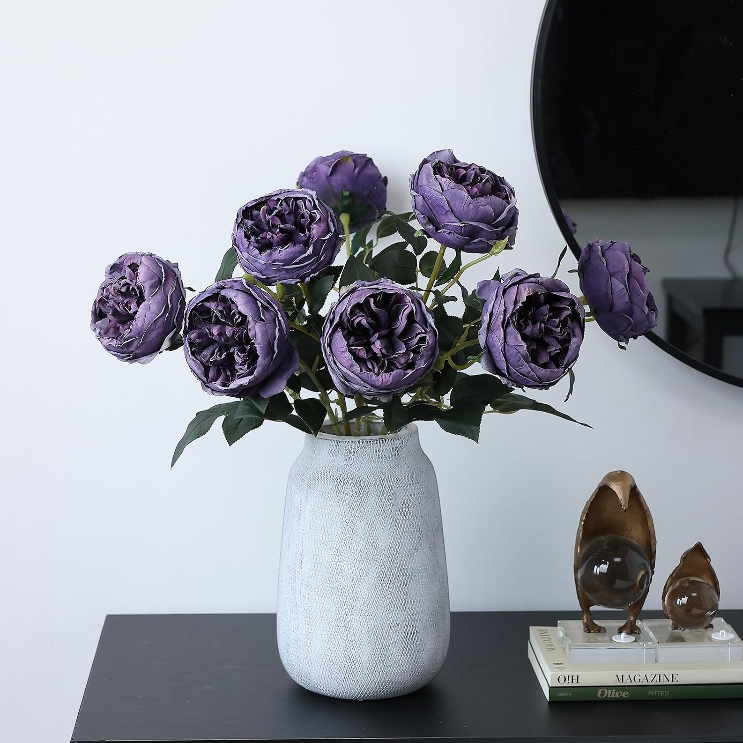 6Pcs Burnt Purple Artificial Roses Flowers Fake Silk Roses Flower with Long Stem for Wedding Decorations Table Centerpieces Flower Arrangement Home Decor (Burnt Purple)