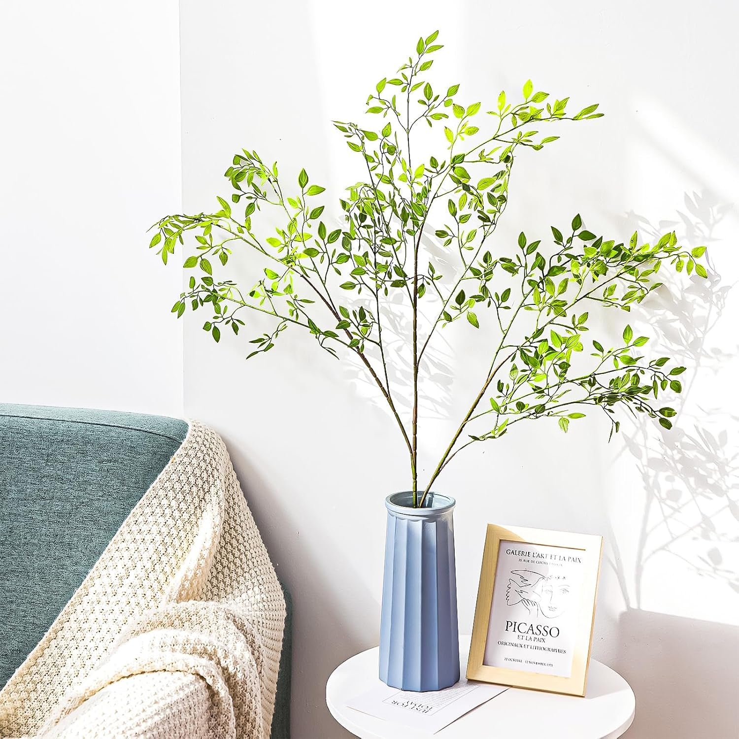 Artificial Branches Artificial Plants 3PCS 43.3 Inch Green Nandina Artificial Plants for Wedding Shop Garden Office Home Décor Greenery Stems for Vase