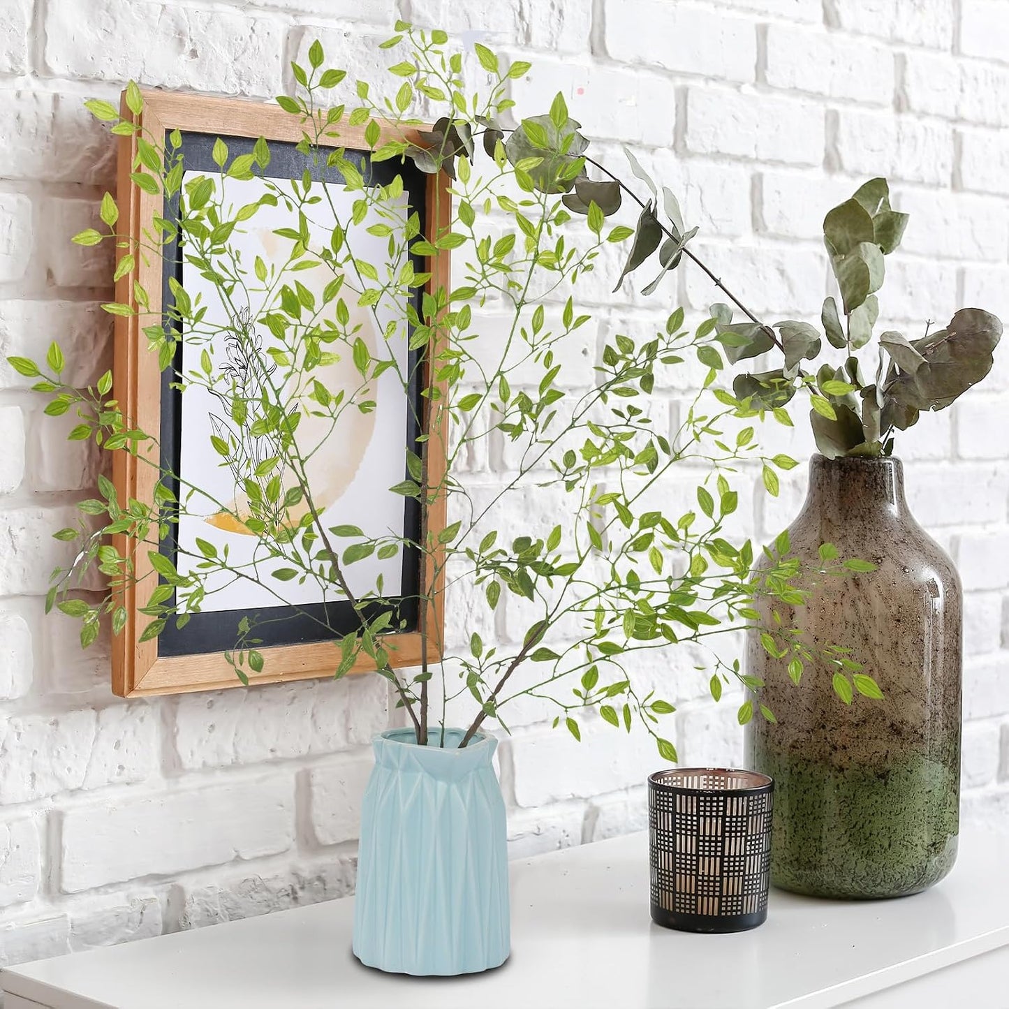 Artificial Branches Artificial Plants 3PCS 43.3 Inch Green Nandina Artificial Plants for Wedding Shop Garden Office Home Décor Greenery Stems for Vase