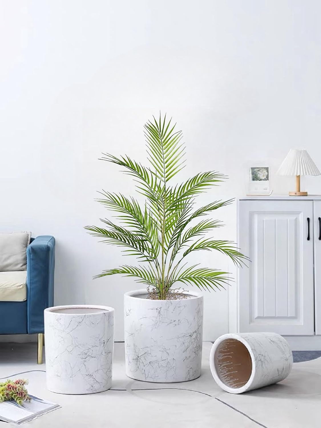 3FT Large Artificial Plants in Pot Fake Palm Tree with Black Tall Planter, Faux Tropical Areca Floor Plant, Silk Plant for Home Office Green Porch Garden Outdoor Living Room Decor Indoor