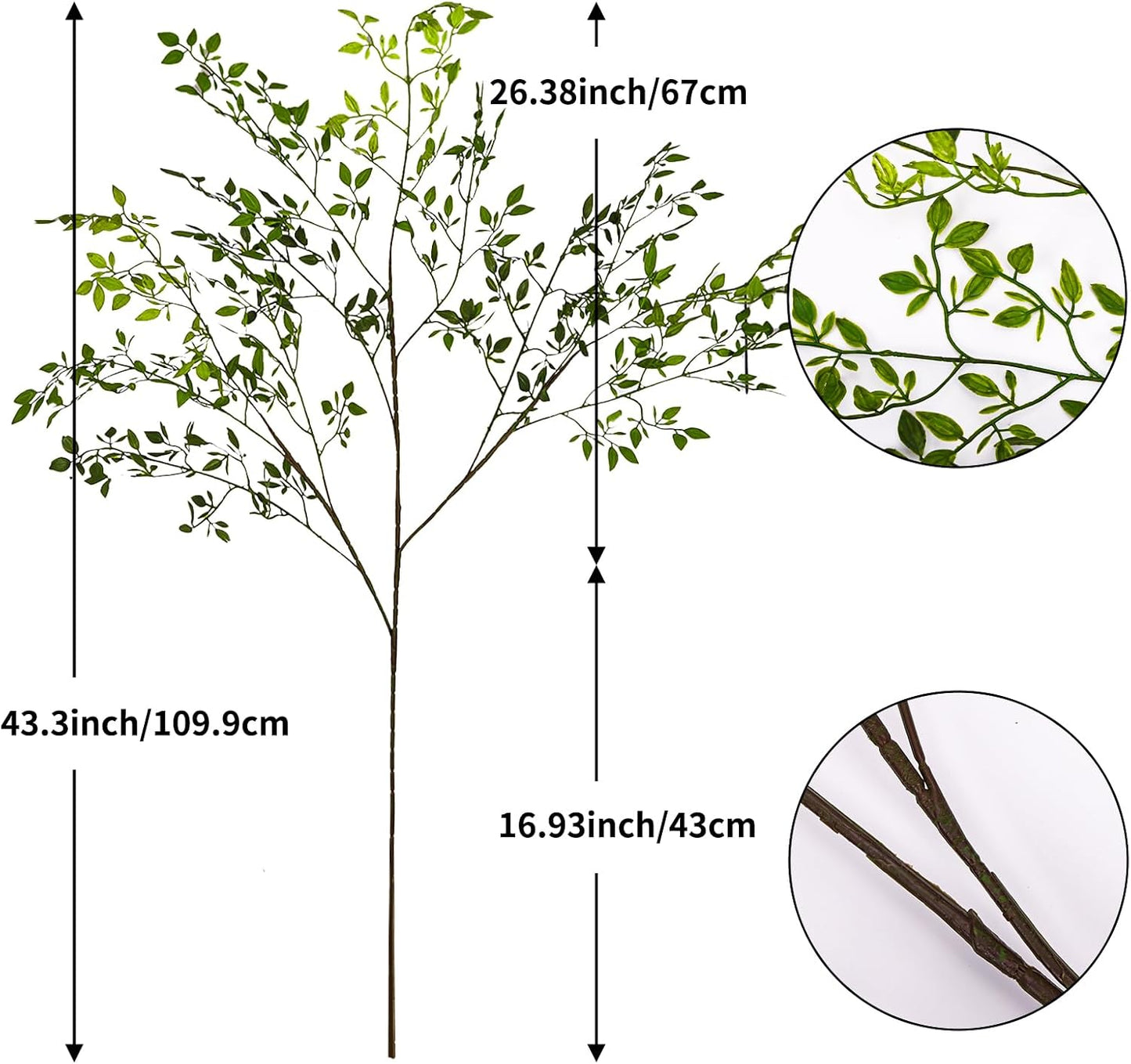 Artificial Branches Artificial Plants 3PCS 43.3 Inch Green Nandina Artificial Plants for Wedding Shop Garden Office Home Décor Greenery Stems for Vase