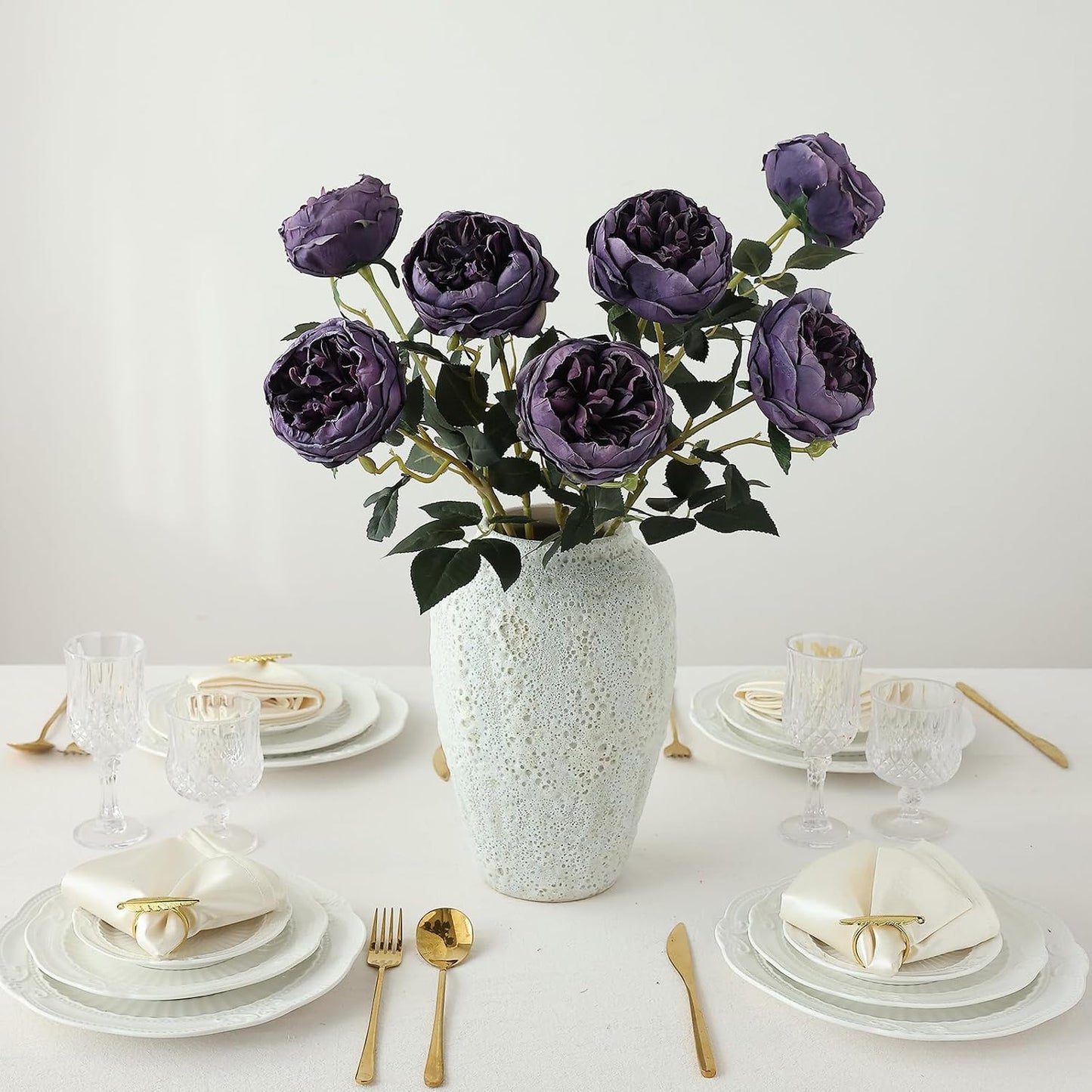 6Pcs Burnt Purple Artificial Roses Flowers Fake Silk Roses Flower with Long Stem for Wedding Decorations Table Centerpieces Flower Arrangement Home Decor (Burnt Purple)