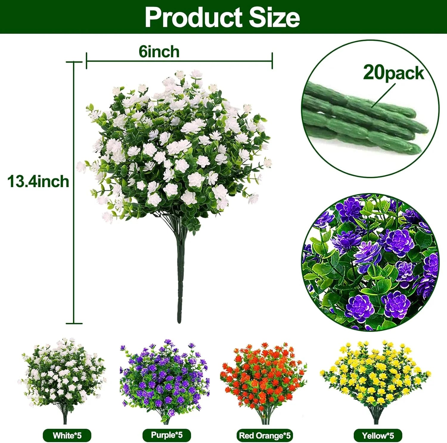 13.4" X 6 " Artificial Plastic Orange/Red Flowers Home Garden ( 20 Count )