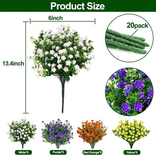 13.4" X 6 " Artificial Plastic Orange/Red Flowers Home Garden ( 20 Count )