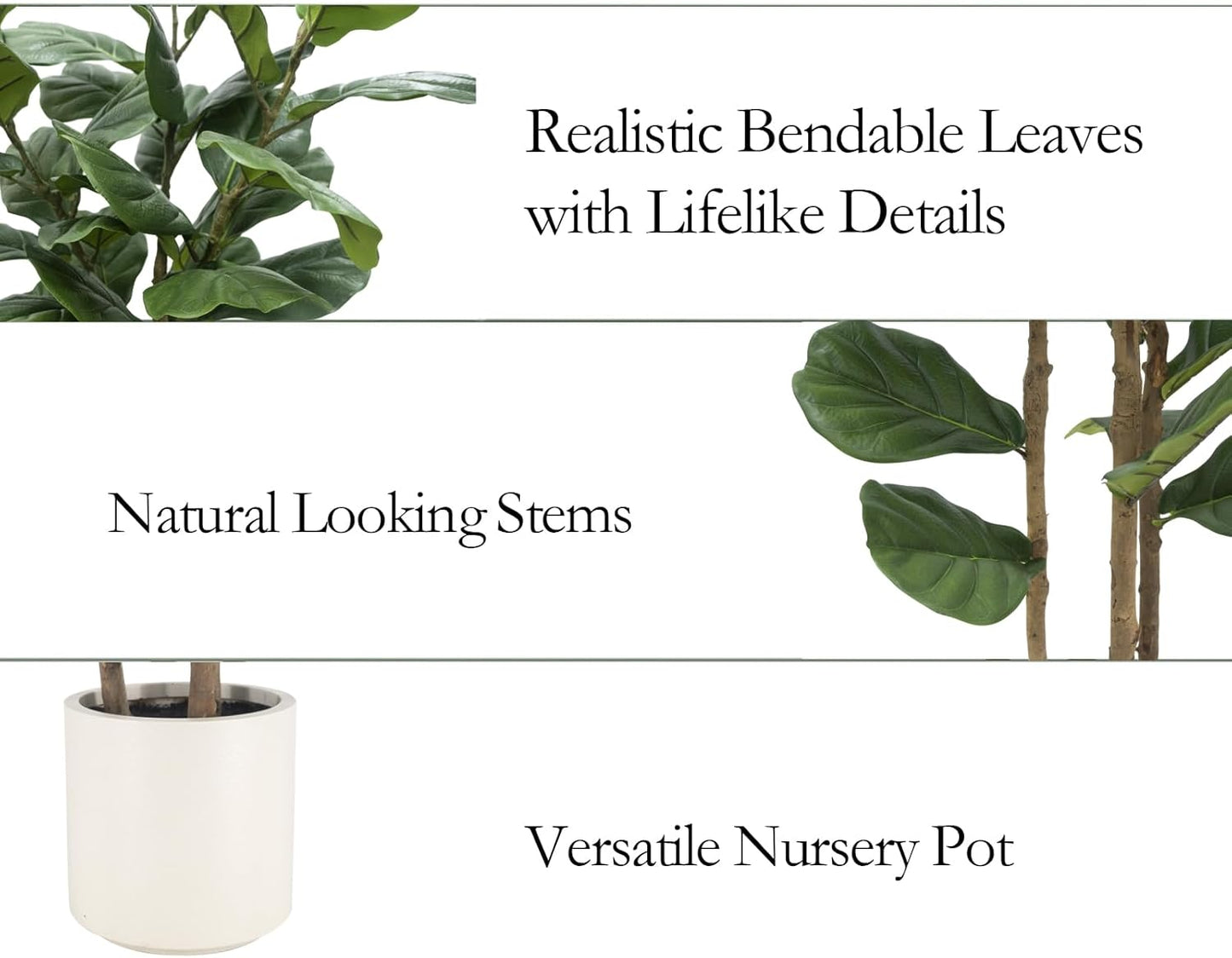 Artificial Fiddle Leaf Fig Tree 6FT with White Tall Planter-Large Faux Tree Tall Fake Floor Plant in Pot,Artificial Plants Indoor for Home Office Living Room Décor(Lyrata 6FT)