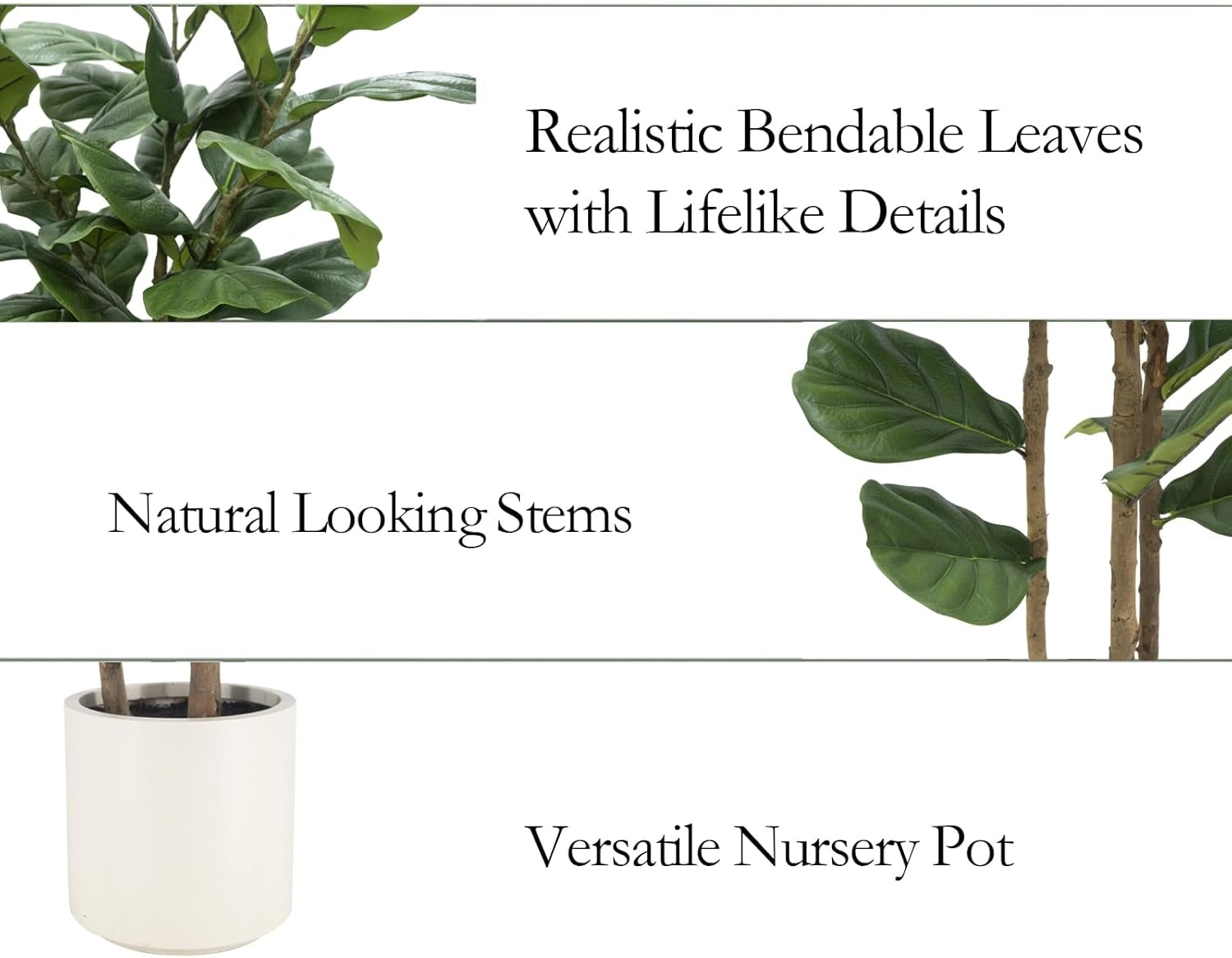 Artificial Fiddle Leaf Fig Tree 6FT with White Tall Planter-Large Faux Tree Tall Fake Floor Plant in Pot,Artificial Plants Indoor for Home Office Living Room Décor(Lyrata 6FT)