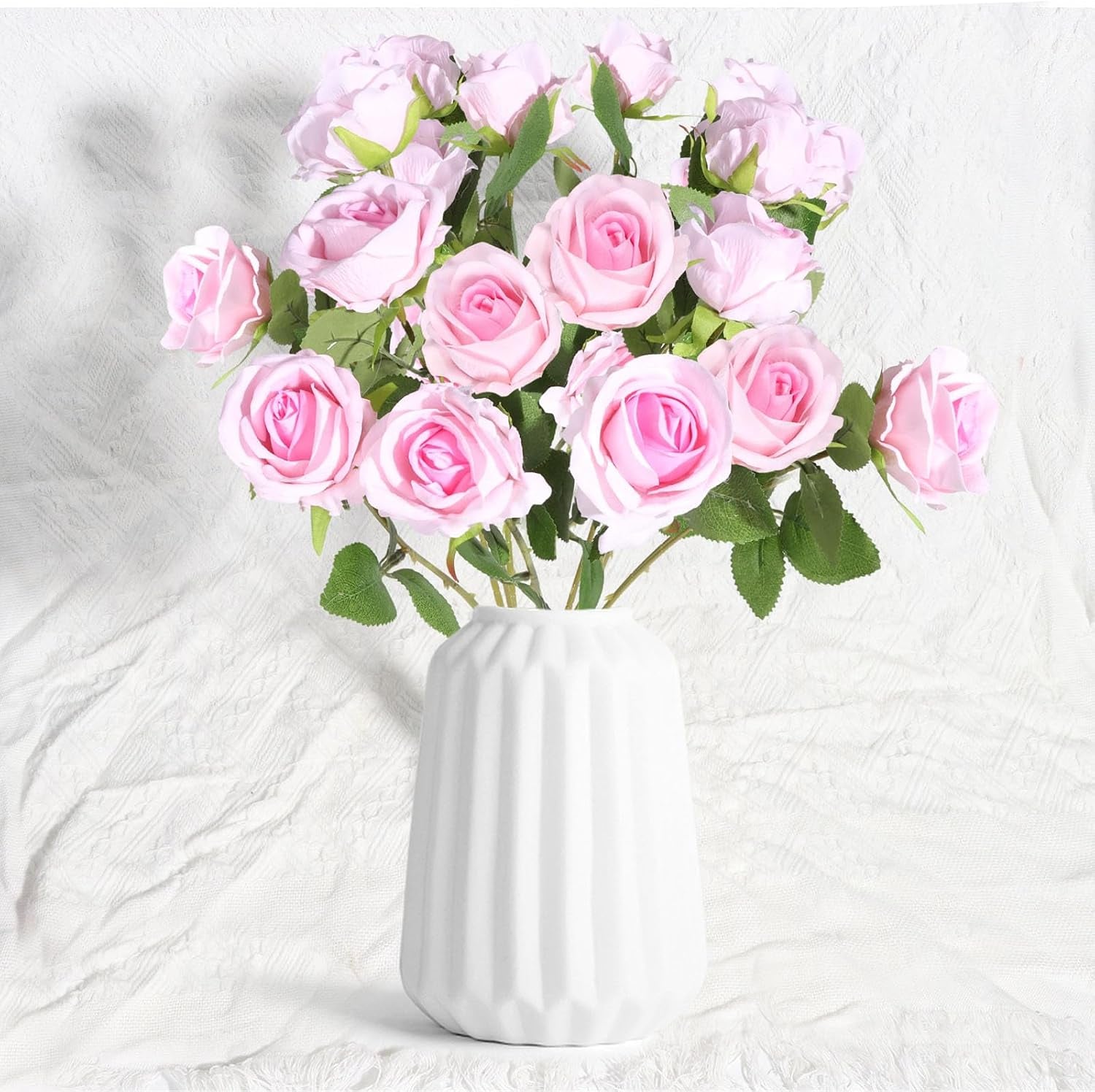 100 Pcs Artificial Silk Roses Flowers Bulk Realistic Long Stem Faux Flower Bouquet for Wedding Centerpieces, Valentine'S Day Decor, Home Arrangements, Table Decorations(Pink)