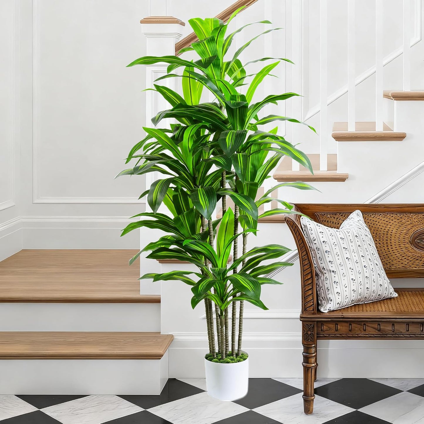 Artificial Dracaena Fake Tree 6FT, White High Pot Artificial Plants Indoor&Outdoor, Fake Plants for Office/Home/Living Room Potted Decoration