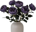 6Pcs Burnt Purple Artificial Roses Flowers Fake Silk Roses Flower with Long Stem for Wedding Decorations Table Centerpieces Flower Arrangement Home Decor (Burnt Purple)