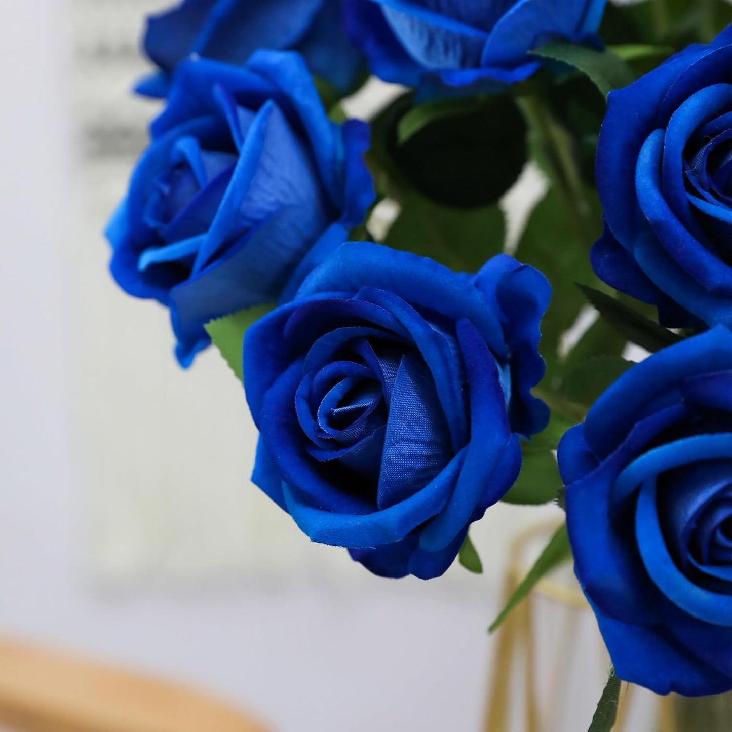 Fake Roses Artificial Silk Flowers - 12 Pcs Blue Roses Artificial Faux Flowers with Stems for Home Wedding Centerpiece Hotel Office Decor