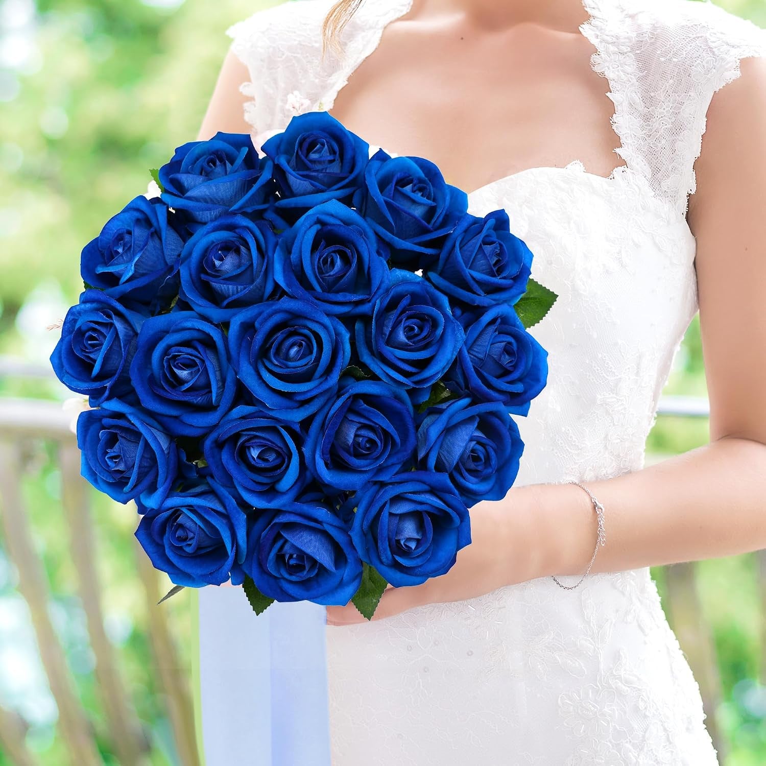 Fake Roses Artificial Silk Flowers - 12 Pcs Blue Roses Artificial Faux Flowers with Stems for Home Wedding Centerpiece Hotel Office Decor