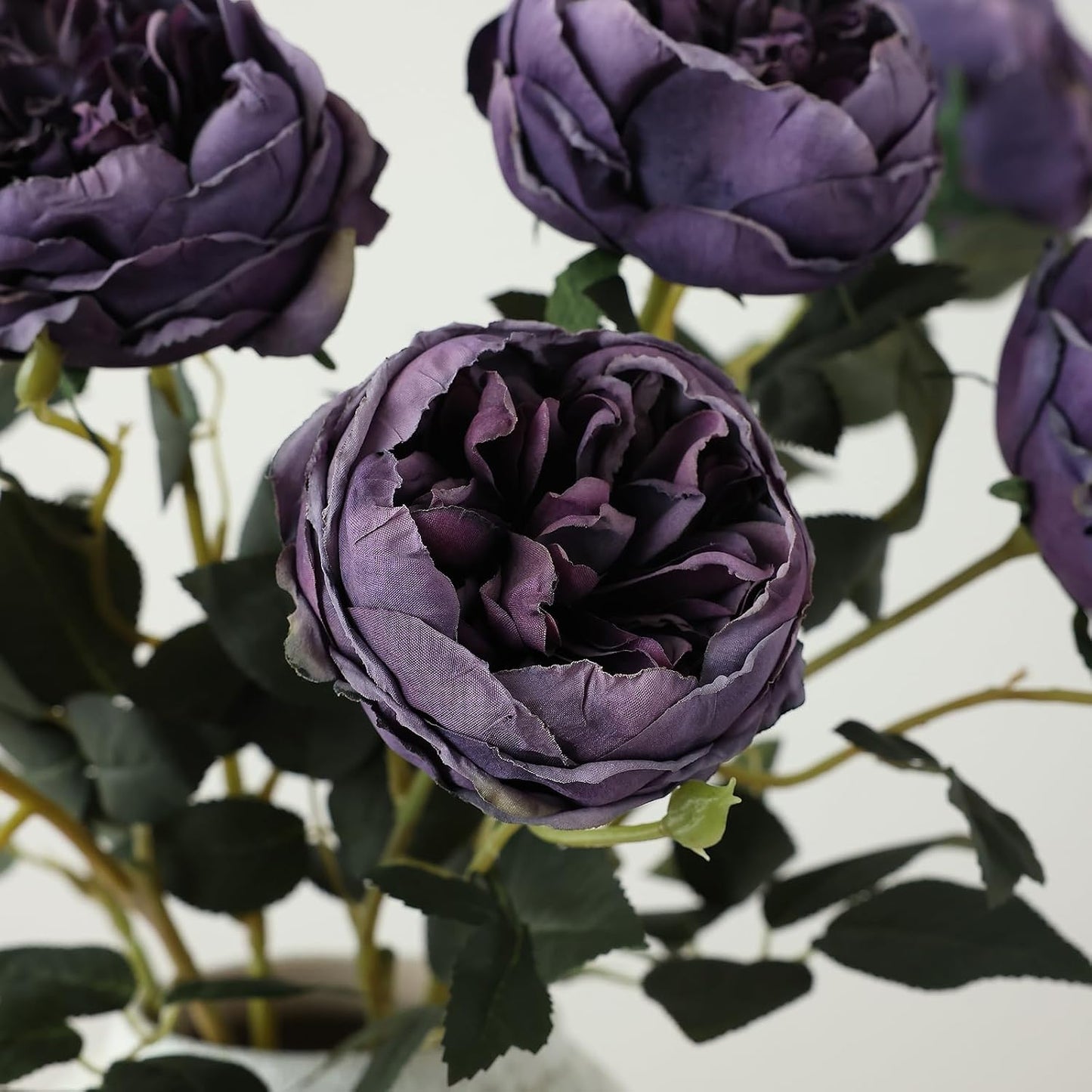 6Pcs Burnt Purple Artificial Roses Flowers Fake Silk Roses Flower with Long Stem for Wedding Decorations Table Centerpieces Flower Arrangement Home Decor (Burnt Purple)