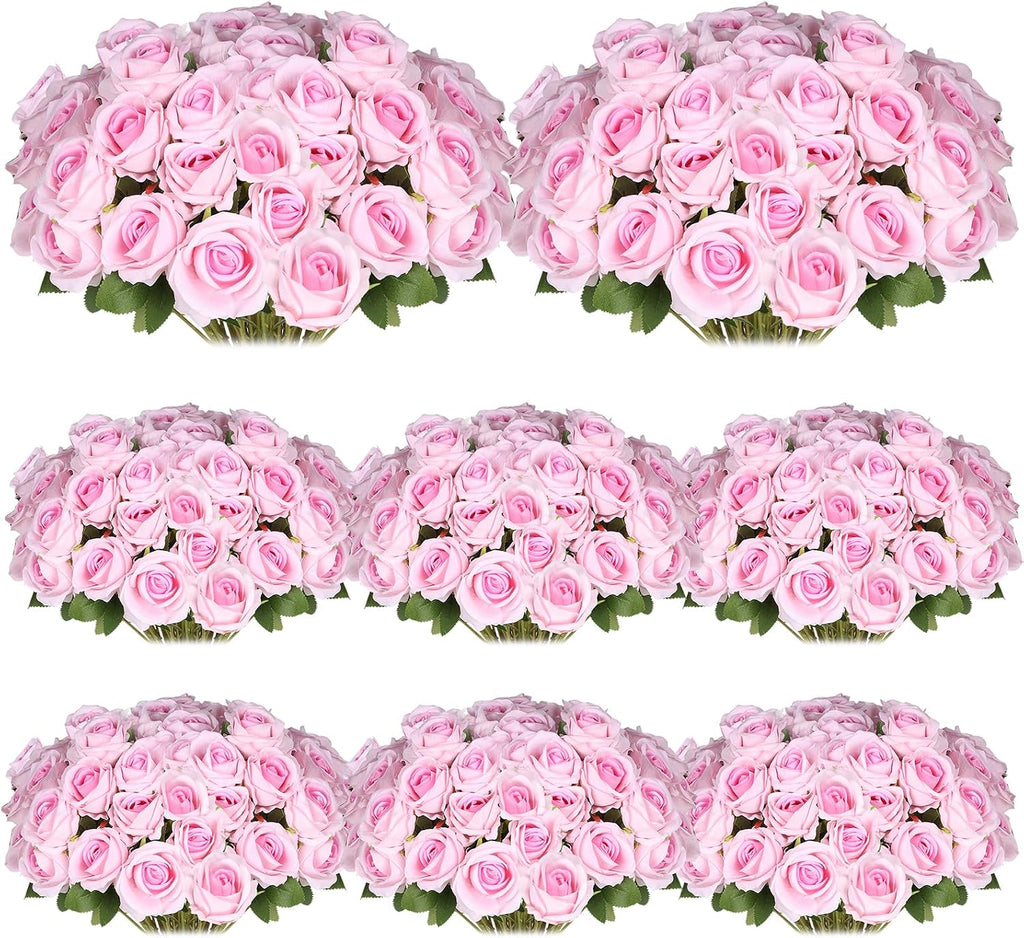 100 Pcs Artificial Silk Roses Flowers Bulk Realistic Long Stem Faux Flower Bouquet for Wedding Centerpieces, Valentine'S Day Decor, Home Arrangements, Table Decorations(Pink)