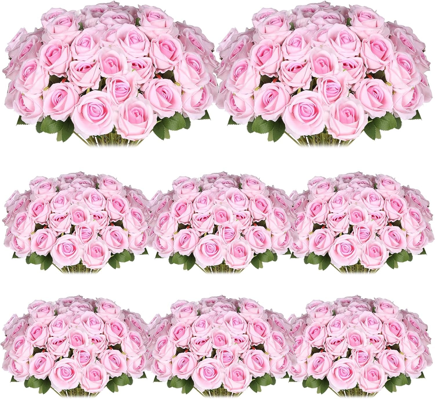100 Pcs Artificial Silk Roses Flowers Bulk Realistic Long Stem Faux Flower Bouquet for Wedding Centerpieces, Valentine'S Day Decor, Home Arrangements, Table Decorations(Pink)