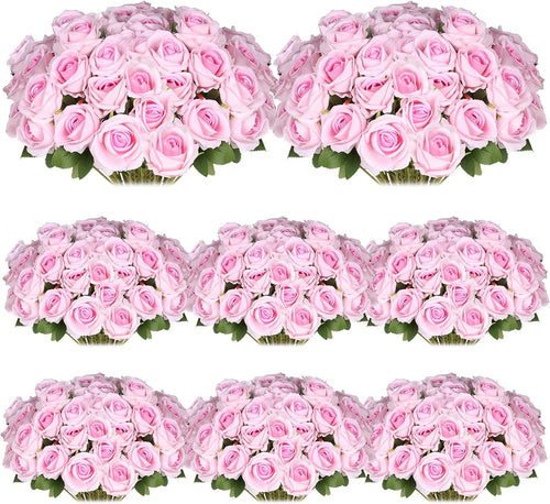 100 Pcs Artificial Silk Roses Flowers Bulk Realistic Long Stem Faux Flower Bouquet for Wedding Centerpieces, Valentine'S Day Decor, Home Arrangements, Table Decorations(Pink)