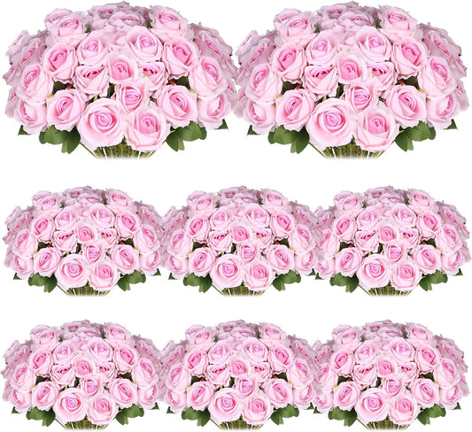 100 Pcs Artificial Silk Roses Flowers Bulk Realistic Long Stem Faux Flower Bouquet for Wedding Centerpieces, Valentine'S Day Decor, Home Arrangements, Table Decorations(Pink)