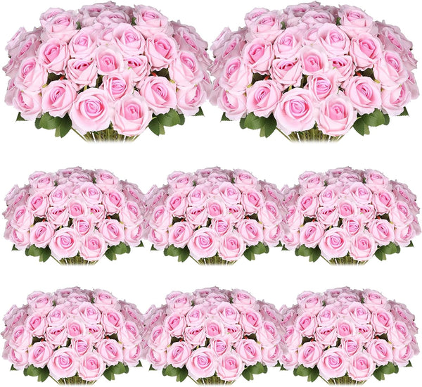 100 Pcs Artificial Silk Roses Flowers Bulk Realistic Long Stem Faux Flower Bouquet for Wedding Centerpieces, Valentine'S Day Decor, Home Arrangements, Table Decorations(Pink)