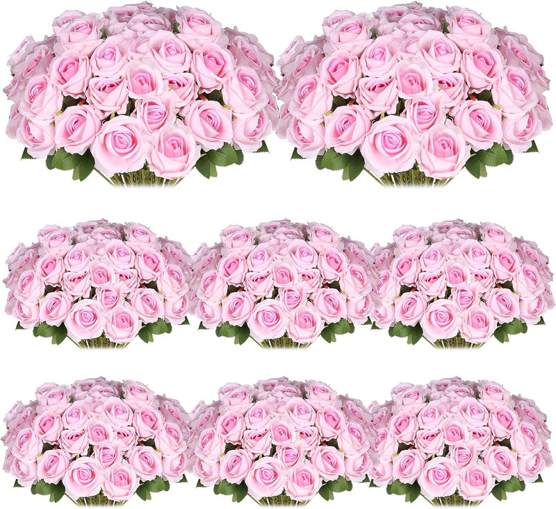 100 Pcs Artificial Silk Roses Flowers Bulk Realistic Long Stem Faux Flower Bouquet for Wedding Centerpieces, Valentine'S Day Decor, Home Arrangements, Table Decorations(Pink)