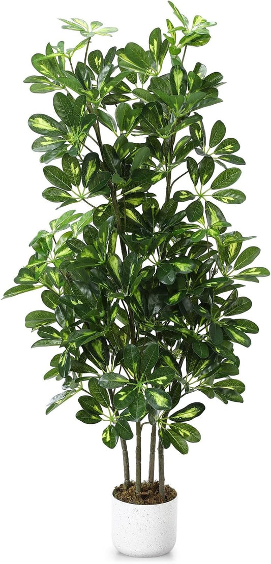 4 FT Faux Schefflera Umbrella Tree with Planter, Artificial Indoor Plant for Home or Office Decor