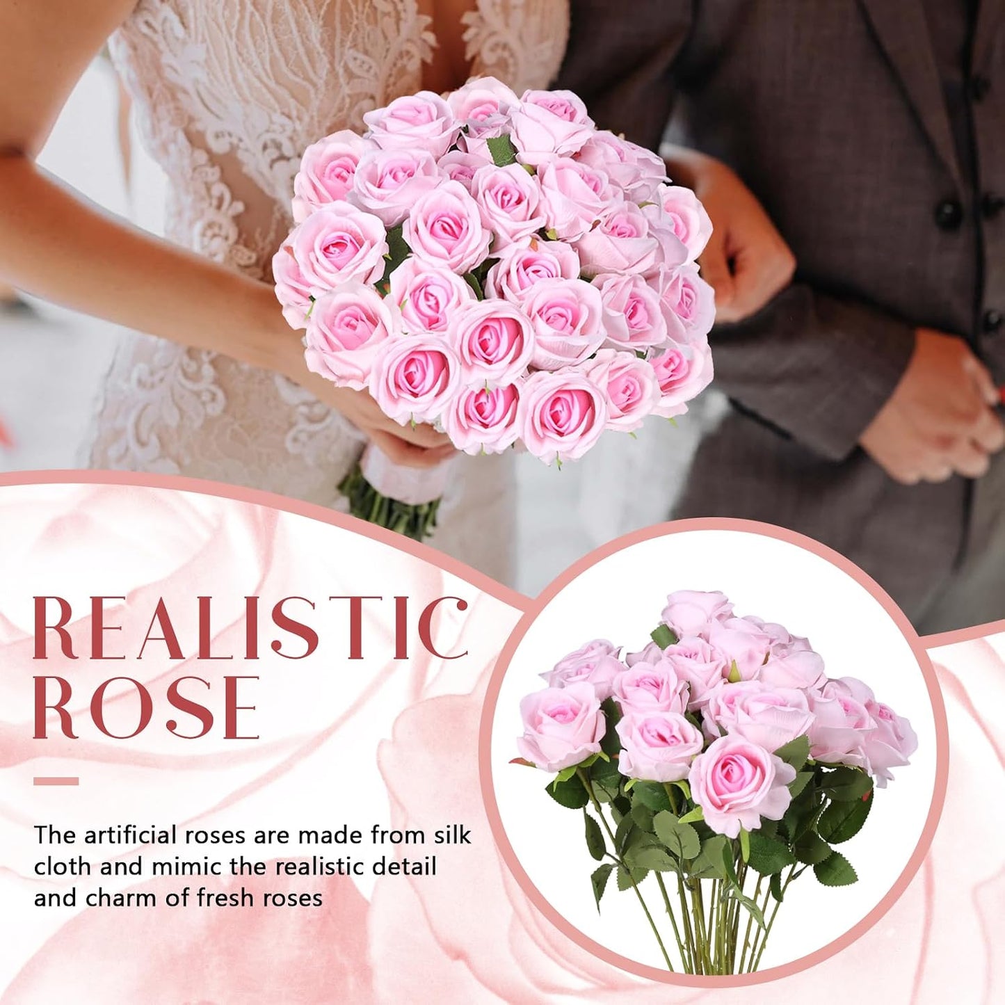 100 Pcs Artificial Silk Roses Flowers Bulk Realistic Long Stem Faux Flower Bouquet for Wedding Centerpieces, Valentine'S Day Decor, Home Arrangements, Table Decorations(Pink)