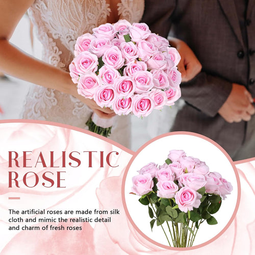 100 Pcs Artificial Silk Roses Flowers Bulk Realistic Long Stem Faux Flower Bouquet for Wedding Centerpieces, Valentine'S Day Decor, Home Arrangements, Table Decorations(Pink)