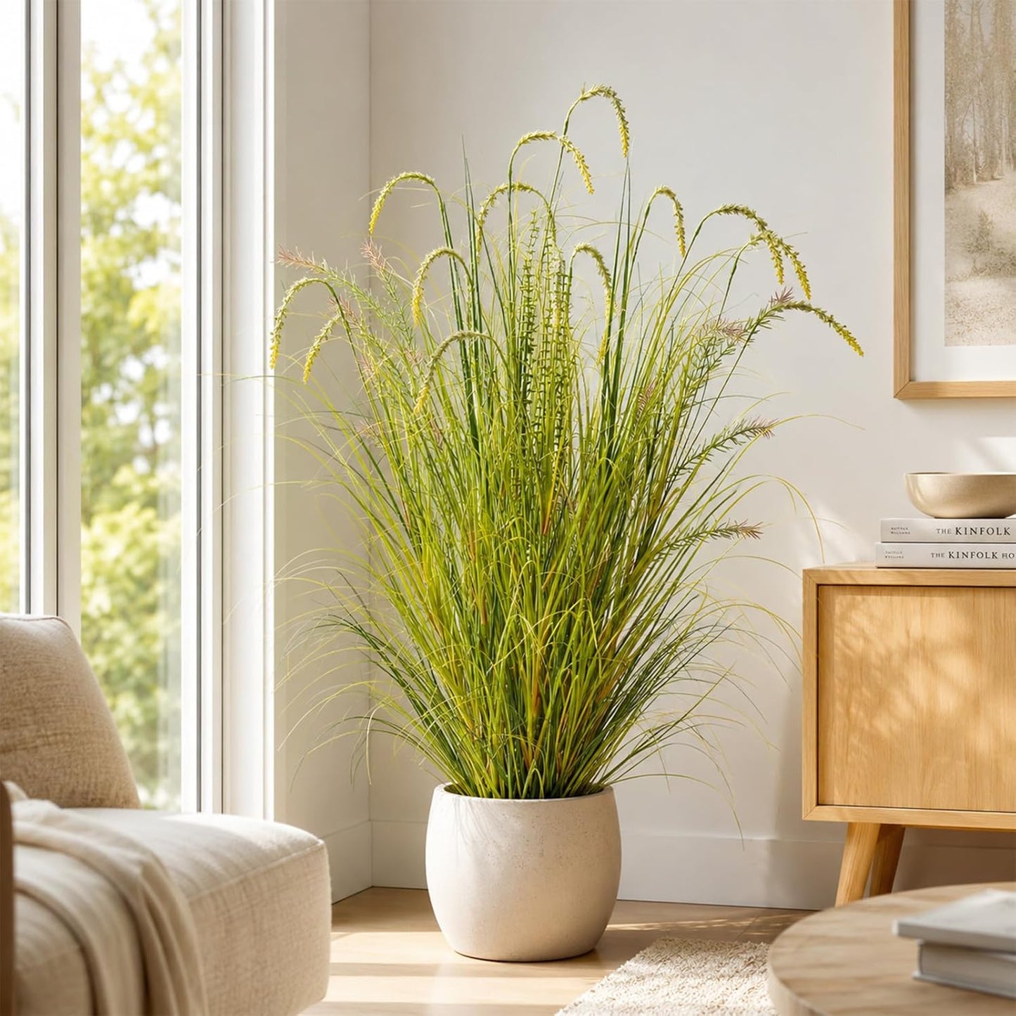 4FT Artificial Reed Grass , Artificial Tall Grass Plants Outdoor Indoor ,Fake Plants & Flowers in Pot-Housewarming Gifts for Living Room Office Bedroom Decor