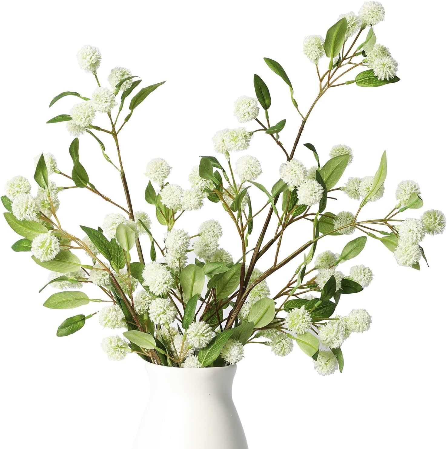 Artificial Plants,4Pcs 35.4" Green Faux Branches for Vase,Artificial Plants for Shop Garden Office Home Décor (4, White Orchid Fruit)