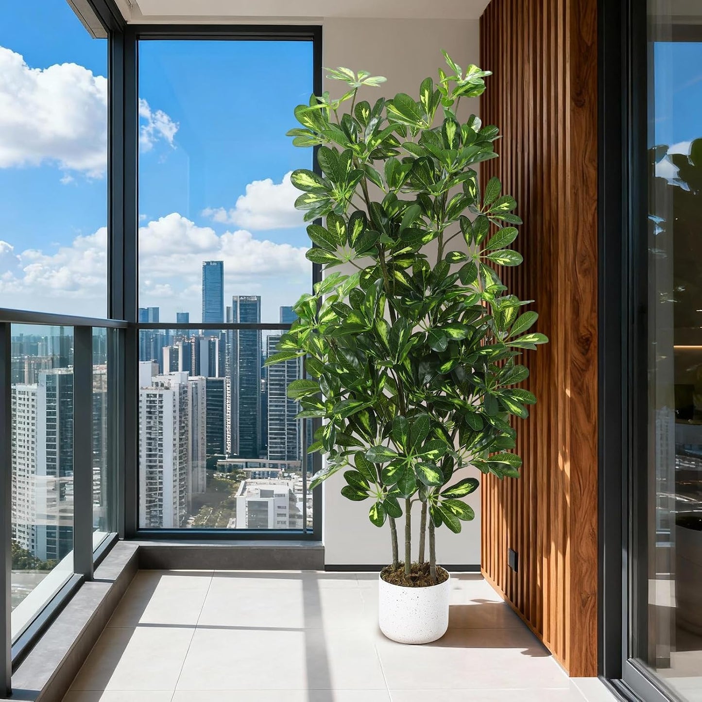 4 FT Faux Schefflera Umbrella Tree with Planter, Artificial Indoor Plant for Home or Office Decor
