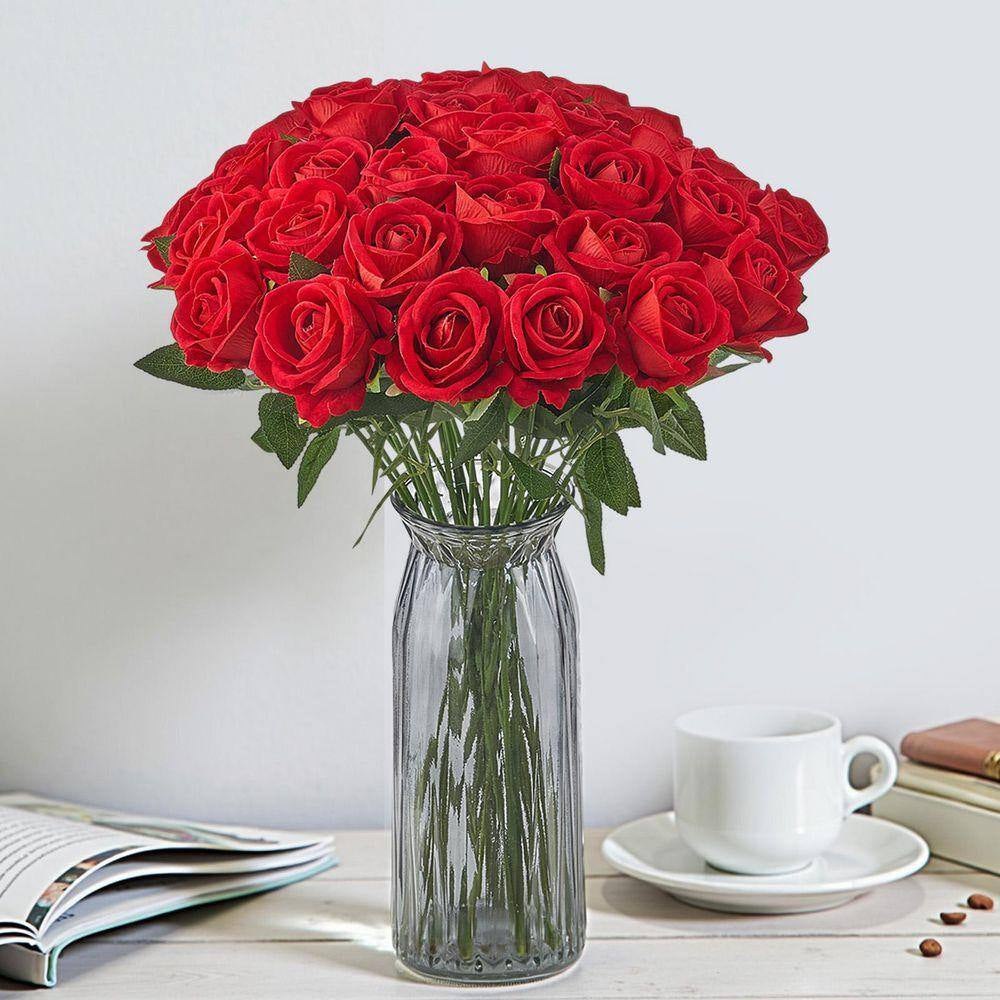 Artificial Flowers, 20 In., Red, for Outdoor Indoor, Artificial Rose Flower, 500 Pcs Real Looking Foam Fake Roses Bulk