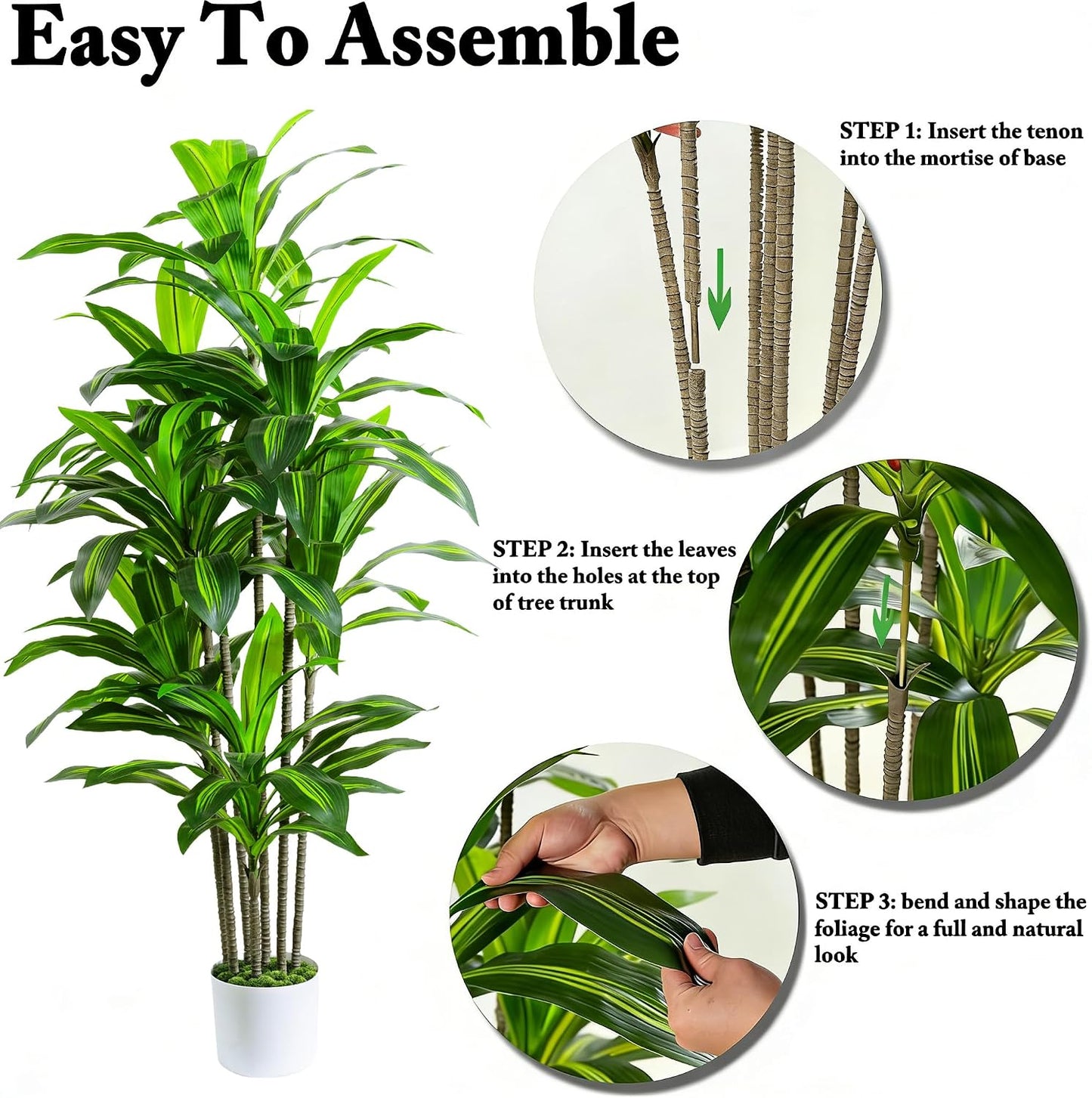 Artificial Dracaena Fake Tree 6FT, White High Pot Artificial Plants Indoor&Outdoor, Fake Plants for Office/Home/Living Room Potted Decoration